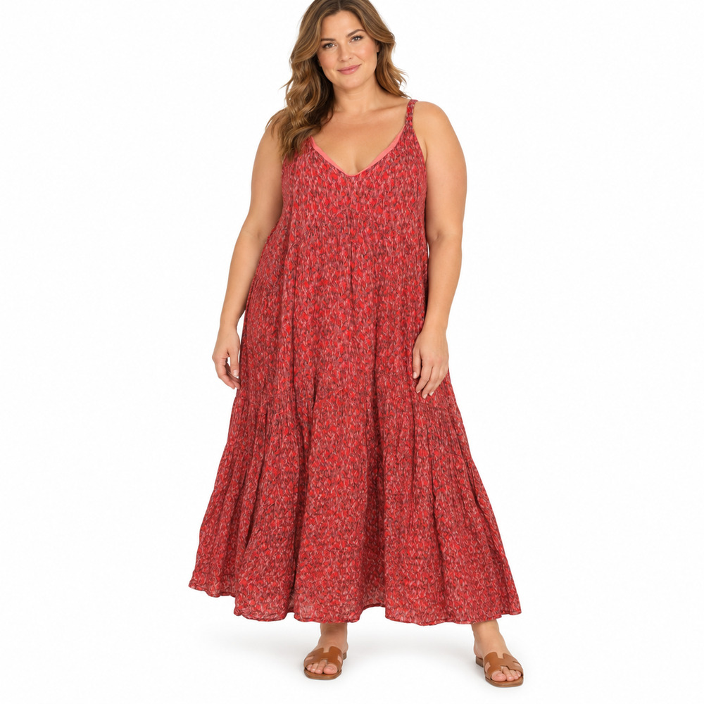 Joie Midi Sleeveless 100% Cotton Red Pink Print Lined Dress Womens sz XXL